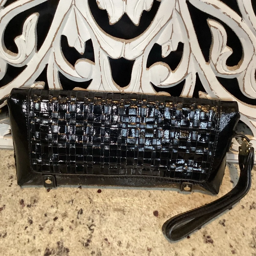 Elliot Lucca Black Leather Weave Bag